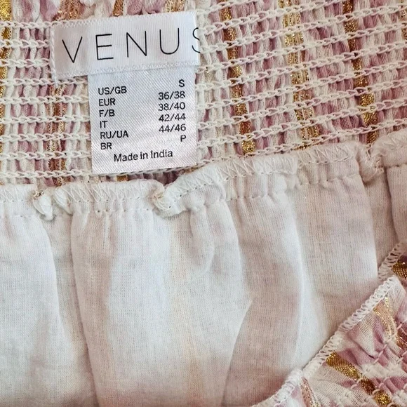 VENUS ~ Creams, Pinks, and Golds Embroidered Lace Glitter Tube Top Maxi Dress - Picture 3 of 11